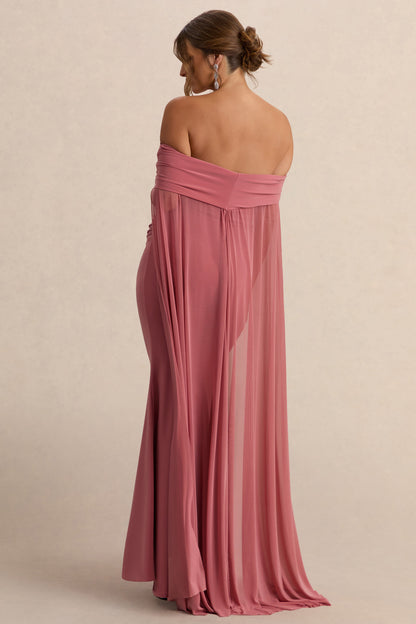 Carlotta | Vestido largo de maternidad en rosa con capa de chifón trasera