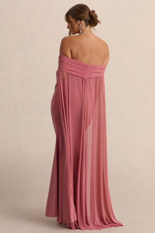 Carlotta | Vestido largo de maternidad en rosa con capa de chifón trasera