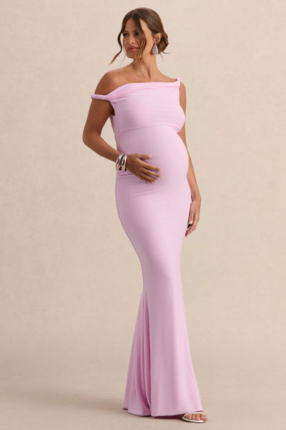 Lita | Vestido largo de premamá Rosa con Escote Asimétrico Torcido