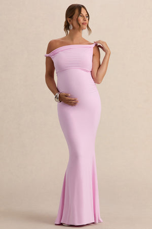 Lita | Vestido largo de premamá Rosa con Escote Asimétrico Torcido