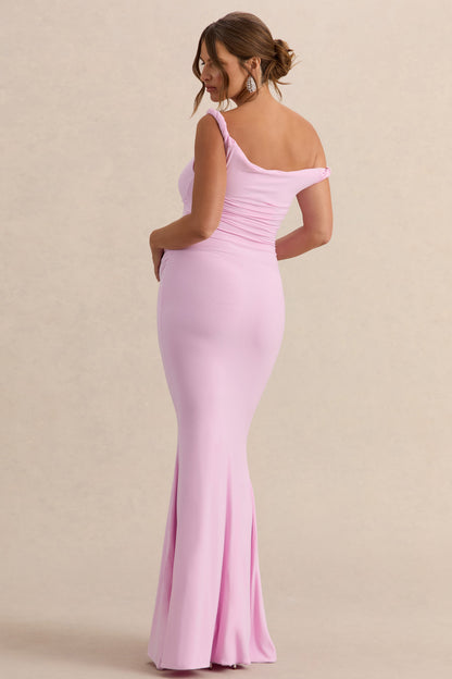 Lita | Vestido largo de premamá Rosa con Escote Asimétrico Torcido