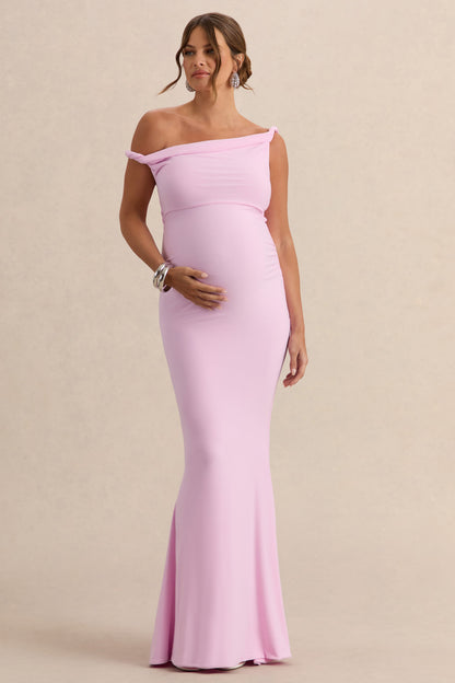 Lita | Vestido largo de premamá Rosa con Escote Asimétrico Torcido