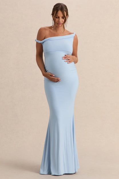 Lita | Vestido premamá Azul bebé con Escote Asimétrico Torcido