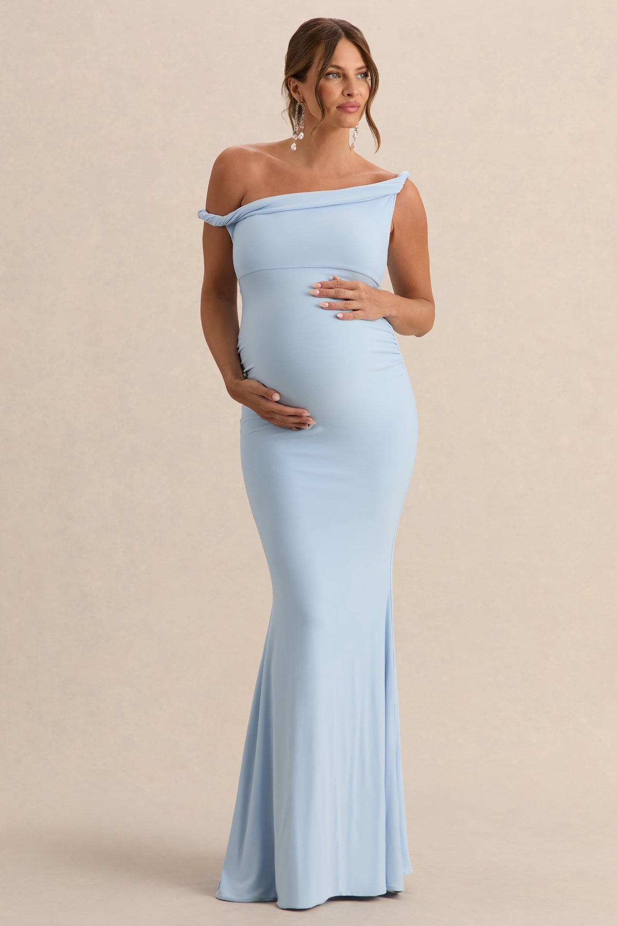 Lita | Vestido premamá Azul bebé con Escote Asimétrico Torcido