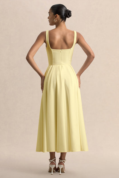 Parina | Vestido Midi Color Limón Con Tirantes Y Falda Con Volumen