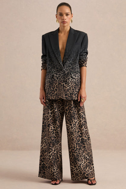 Shaniya | Pantalones Estampados De Leopardo Marrón De Tiro Alto Y Pierna Ancha