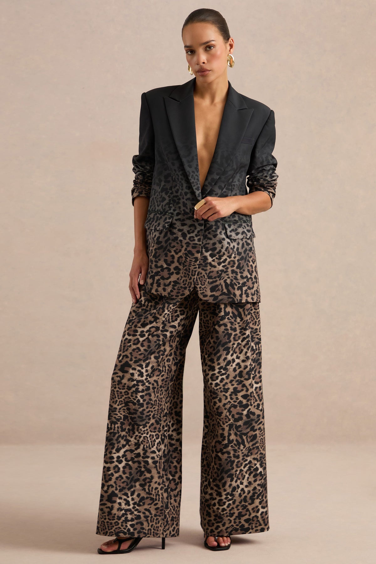 Shaniya | Pantalones Estampados De Leopardo Marrón De Tiro Alto Y Pierna Ancha