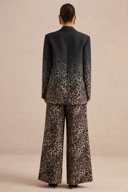 Shaniya | Pantalones Estampados De Leopardo Marrón De Tiro Alto Y Pierna Ancha