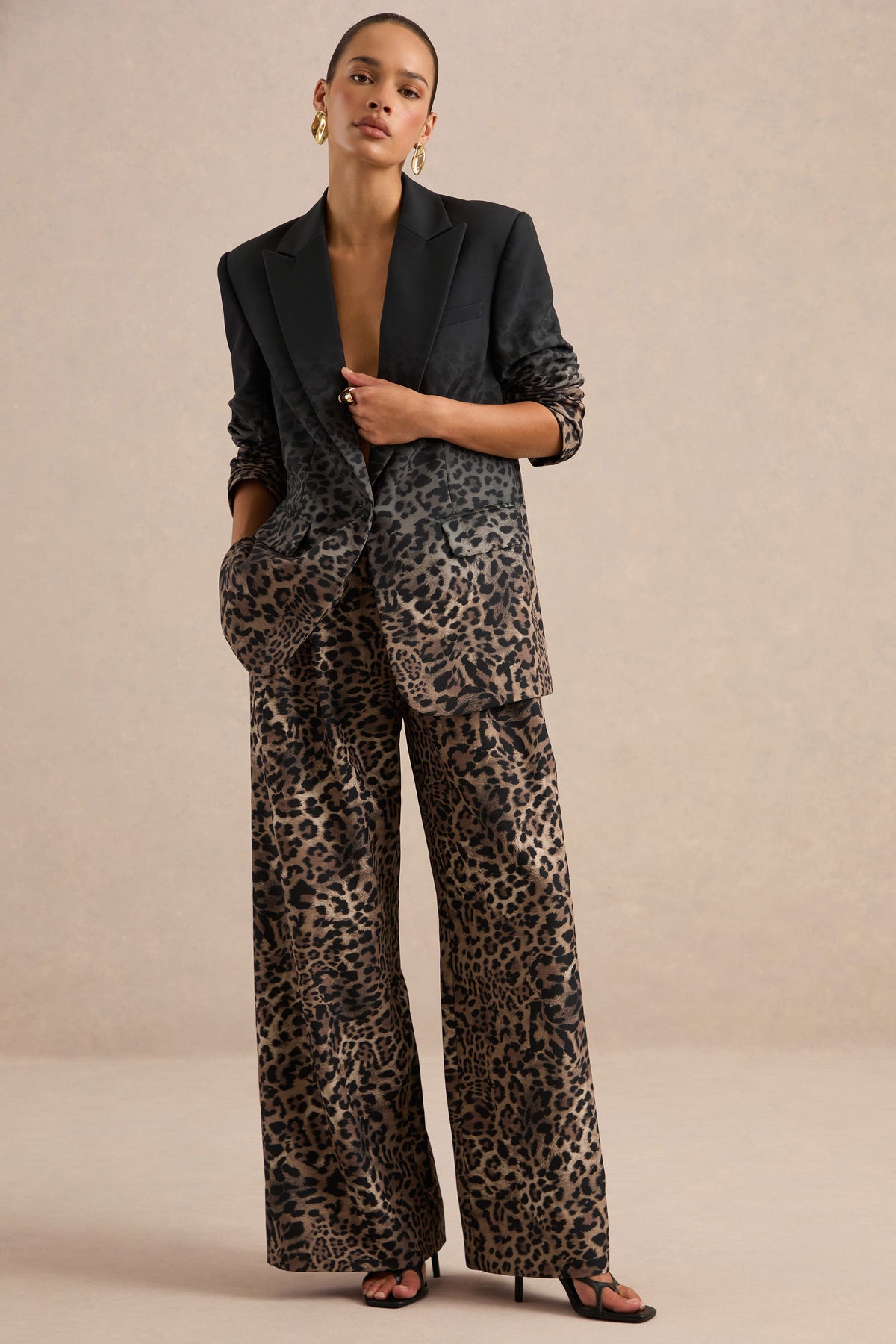 Shaniya | Pantalones Estampados De Leopardo Marrón De Tiro Alto Y Pierna Ancha