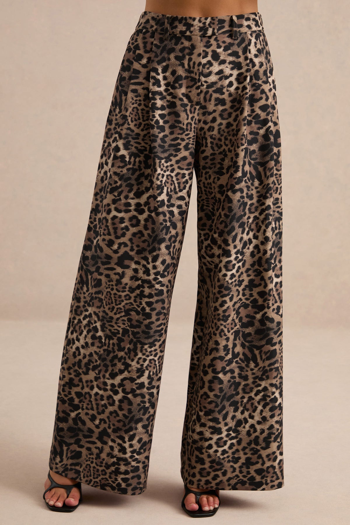 Shaniya | Pantalones Estampados De Leopardo Marrón De Tiro Alto Y Pierna Ancha