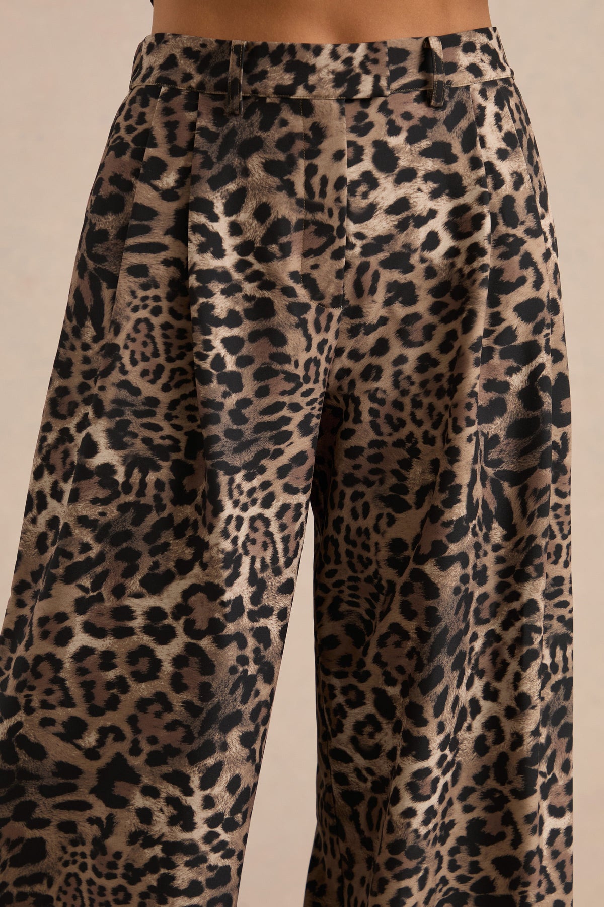Shaniya | Pantalones Estampados De Leopardo Marrón De Tiro Alto Y Pierna Ancha