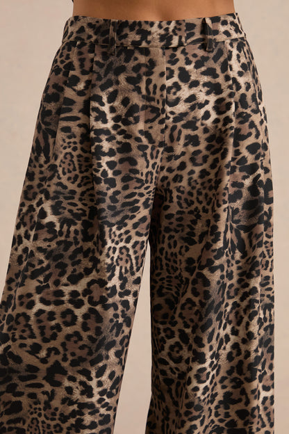 Shaniya | Pantalones Estampados De Leopardo Marrón De Tiro Alto Y Pierna Ancha