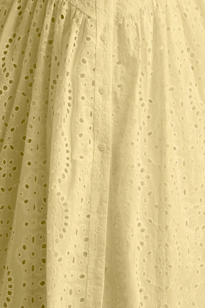 Jezebel | Vestido Midi Amarillo De Broidery Premium con Cuello Halter y Cuello