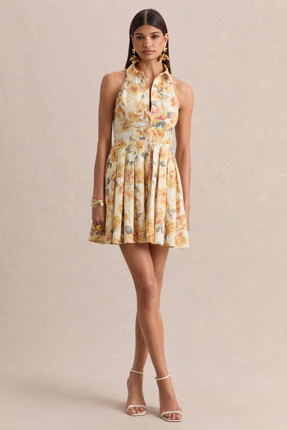 Paulie | Vestido Corto Skater De Popelina Con Estampado Rosa Limón