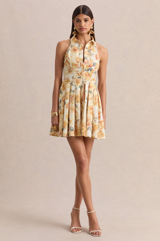 Paulie | Vestido Corto Skater De Popelina Con Estampado Rosa Limón