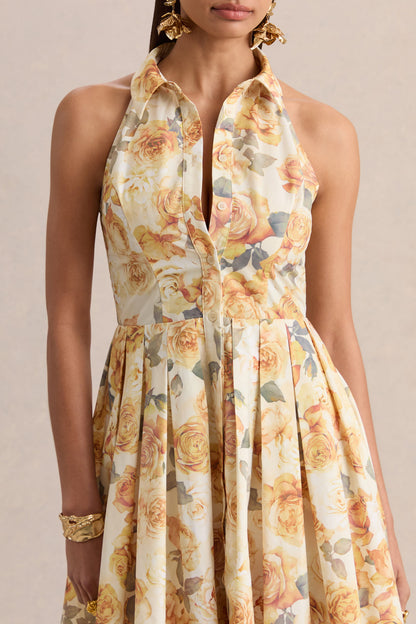 Paulie | Vestido Corto Skater De Popelina Con Estampado Rosa Limón