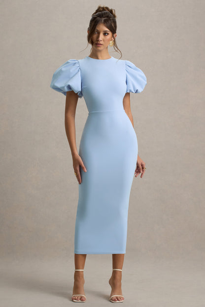 Dakota | Vestido Midi de Manga Abullonada en Azul bebé