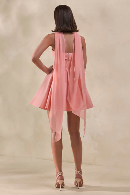 Bruna | Vestido corto rosa con escote palabra de honor y falda skater