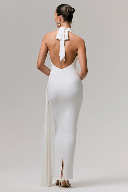Maude | Vestido largo blanco con escote profundo pronunciado y espalda descubierta