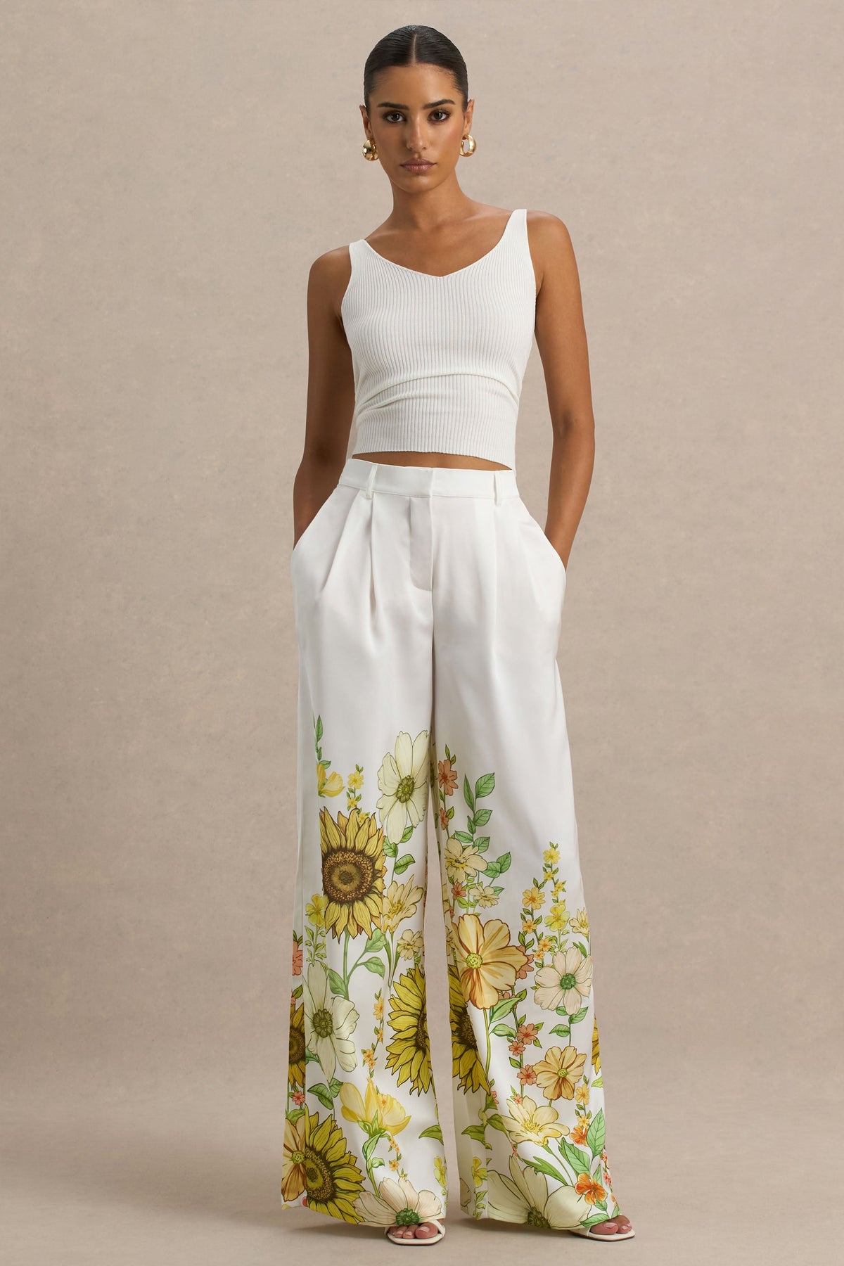 Louise | Pantalones satinados anchos con detalles florales