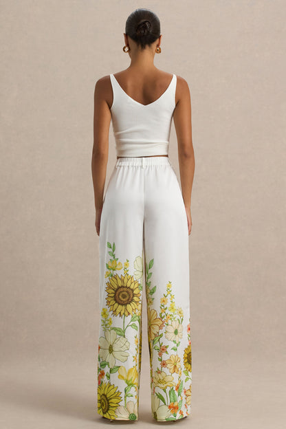 Louise | Pantalones satinados anchos con detalles florales