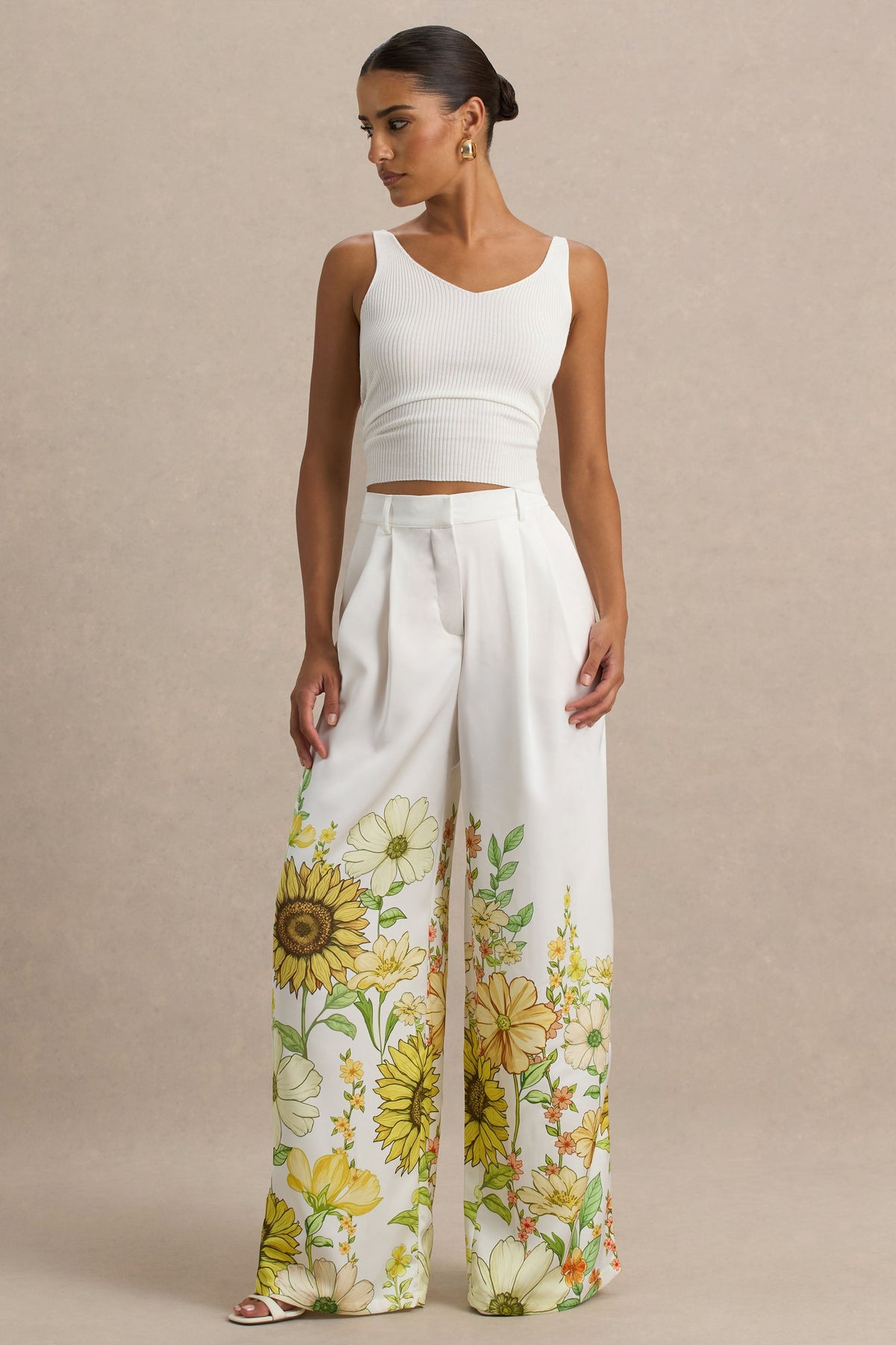 Louise | Pantalones satinados anchos con detalles florales