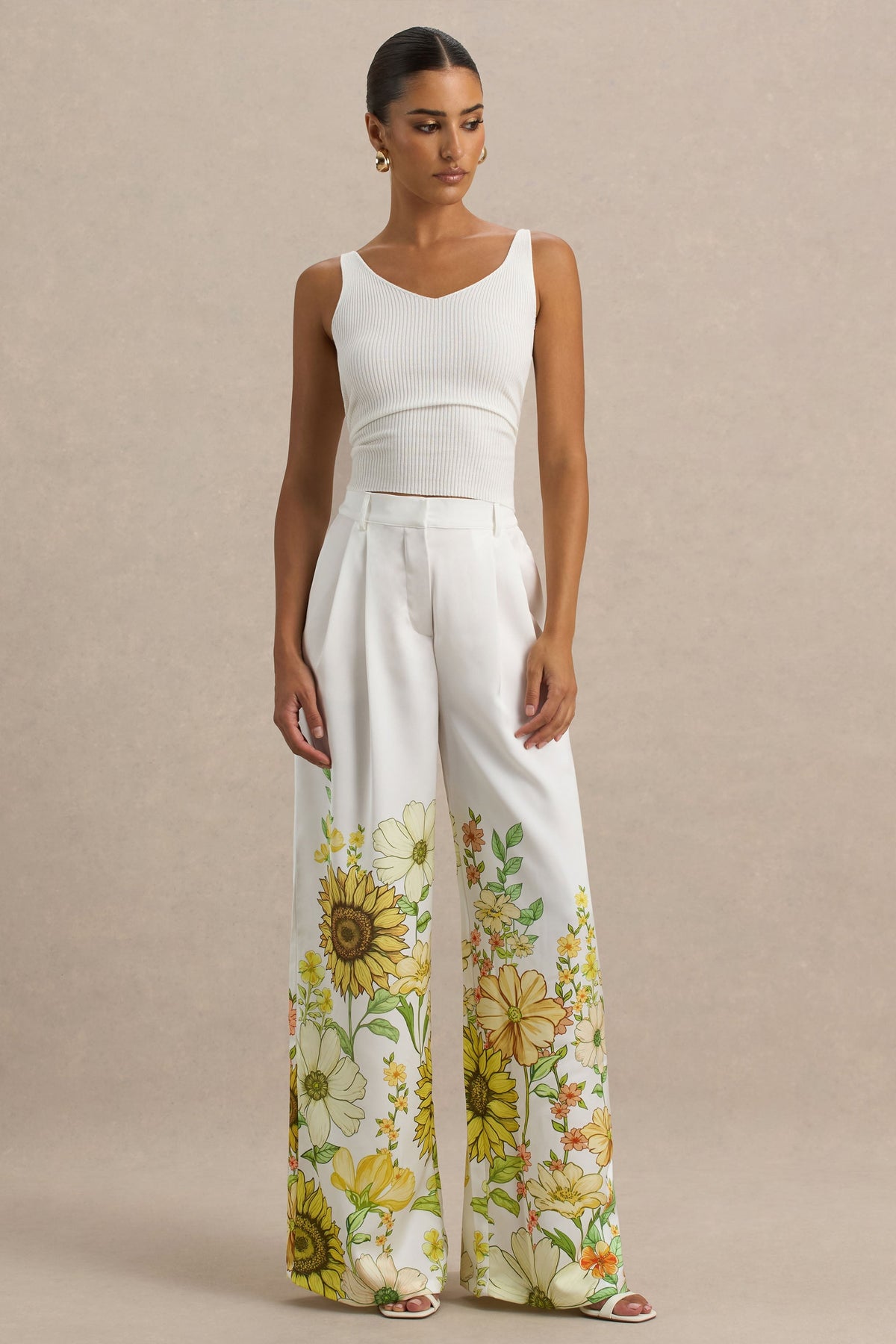 Louise | Pantalones satinados anchos con detalles florales