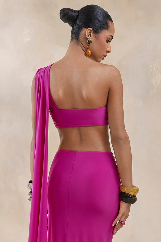 Tranquil | Top corto fucsia con detalle de anilla y cinta