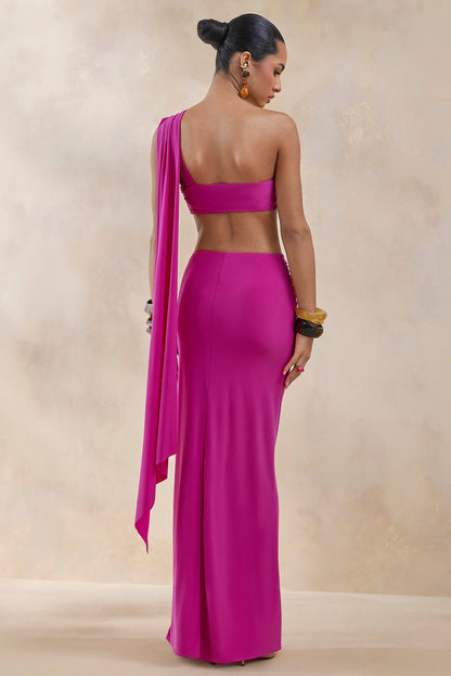 Azura | Falda Larga Cruzada Rosa Fucsia Con Cinta