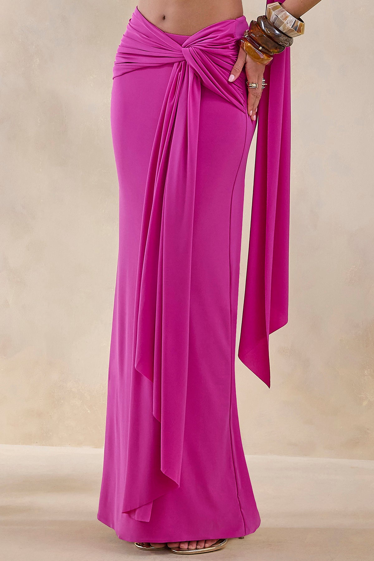 Azura | Falda Larga Cruzada Rosa Fucsia Con Cinta