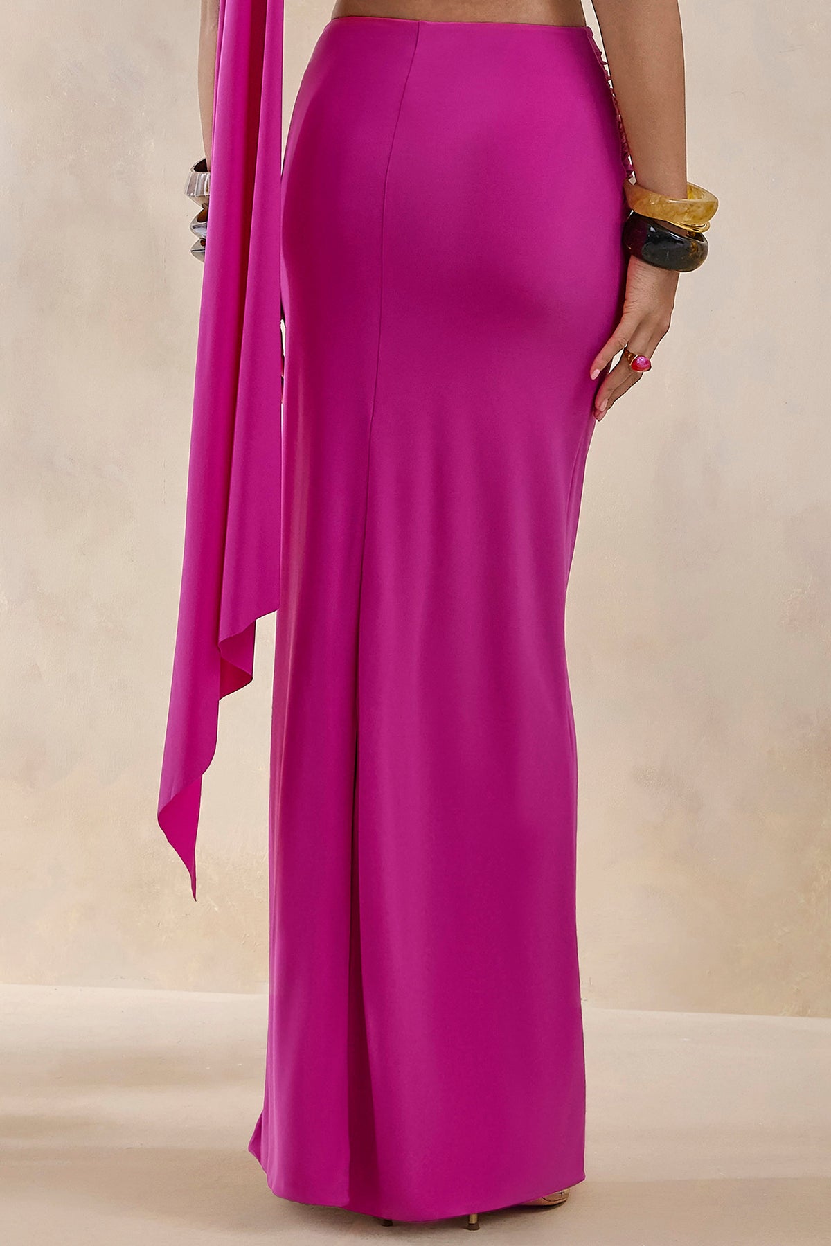 Azura | Falda Larga Cruzada Rosa Fucsia Con Cinta