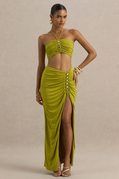Coastline | Falda larga verde con detalles dorados