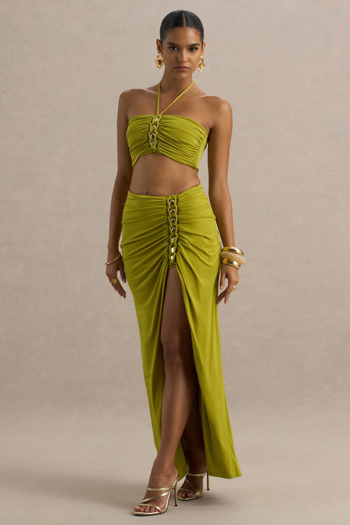 Coastline | Falda larga verde con detalles dorados
