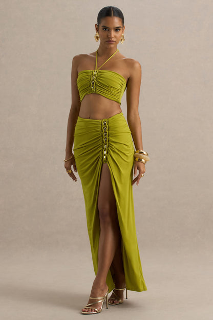 Coastline | Falda larga verde con detalles dorados
