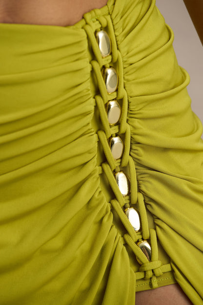 Coastline | Falda larga verde con detalles dorados
