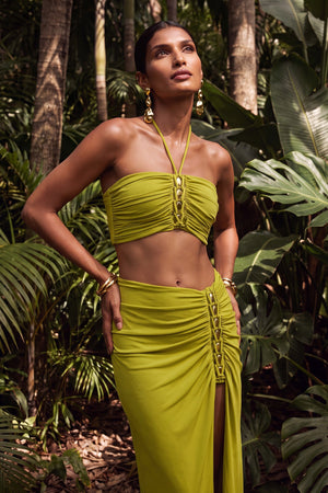 Coastline | Falda larga verde con detalles dorados