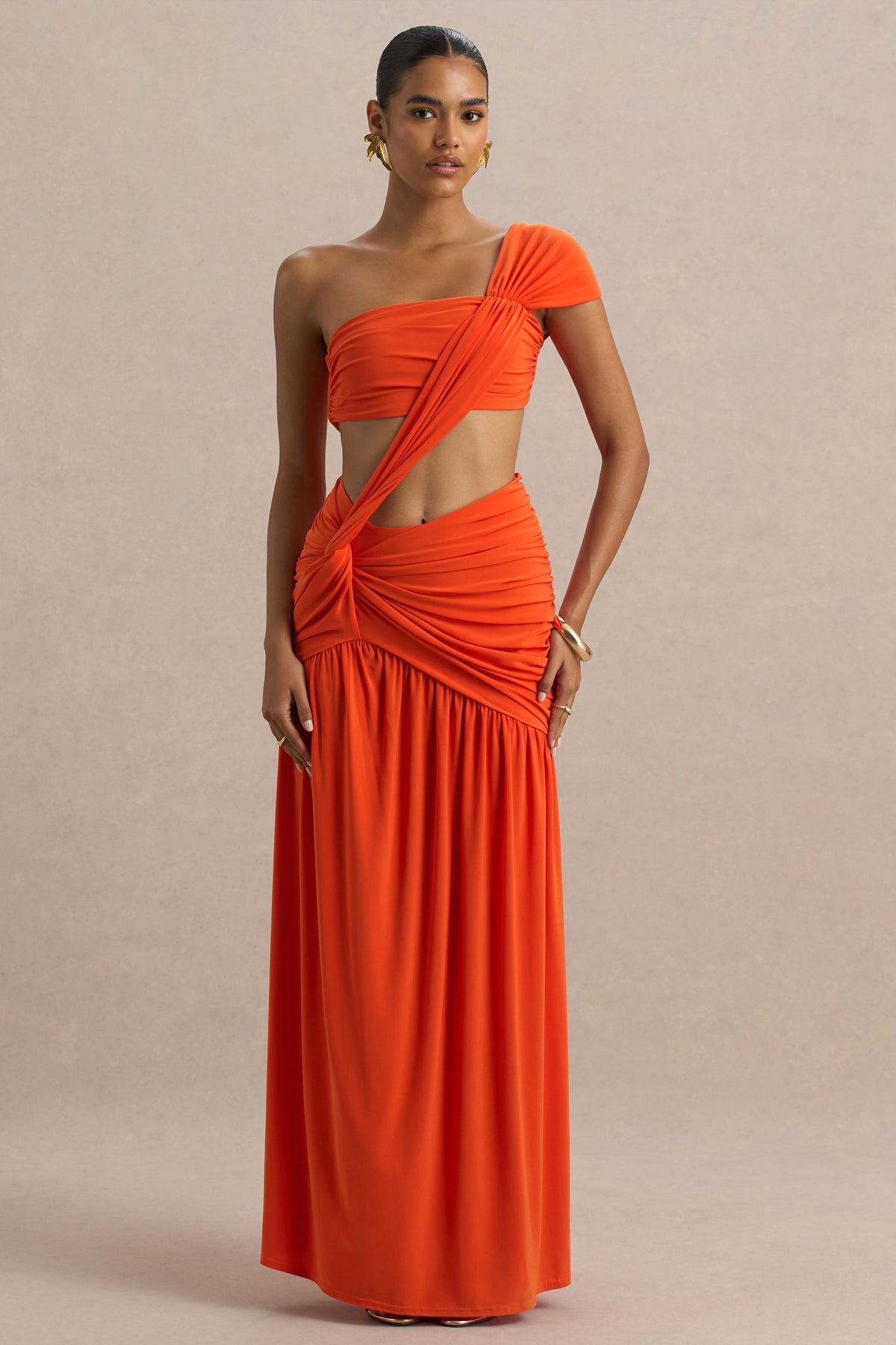 Cadiz | Vestido largo Asimétrico Naranja con Aberturas y Espalda Descubierta