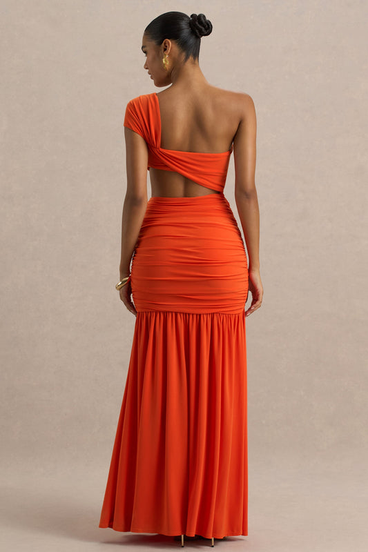 Cadiz | Vestido largo Asimétrico Naranja con Aberturas y Espalda Descubierta