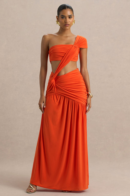 Cadiz | Vestido largo Asimétrico Naranja con Aberturas y Espalda Descubierta