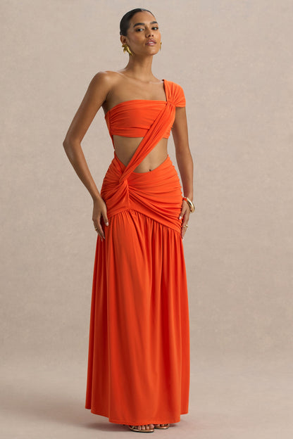 Cadiz | Vestido largo Asimétrico Naranja con Aberturas y Espalda Descubierta