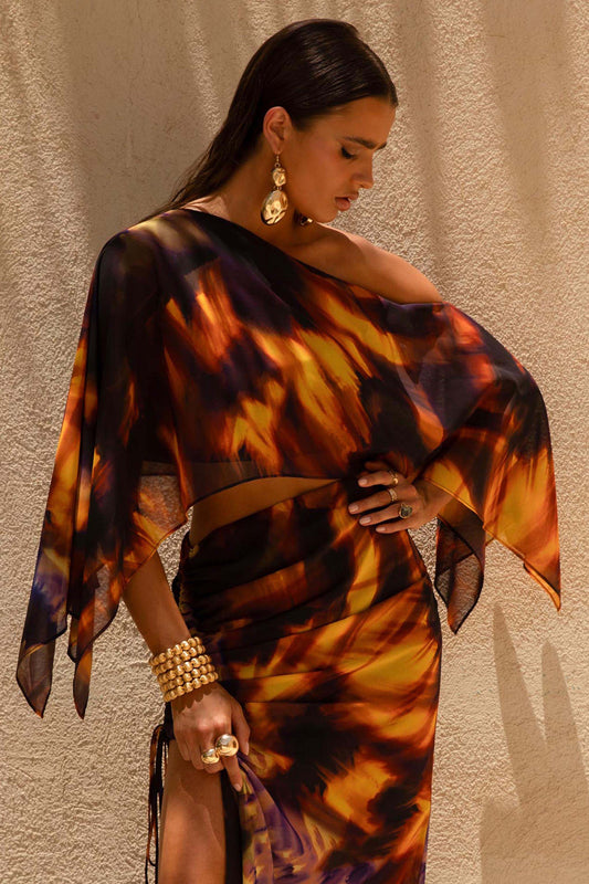 Elysia | Top asimétrico de chiffon con estampado degradado