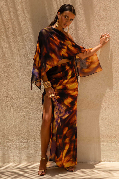 Elysia | Top asimétrico de chiffon con estampado degradado