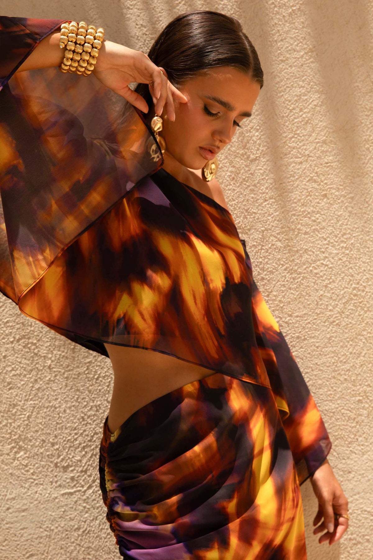 Elysia | Top asimétrico de chiffon con estampado degradado