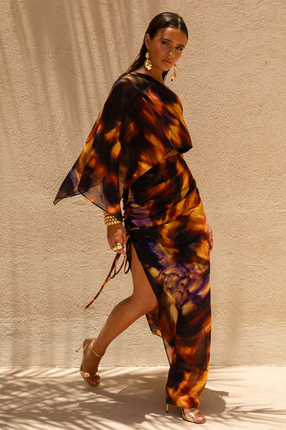 Nadine | Falda larga de chiffon con abertura con Cordón ajustable degradada