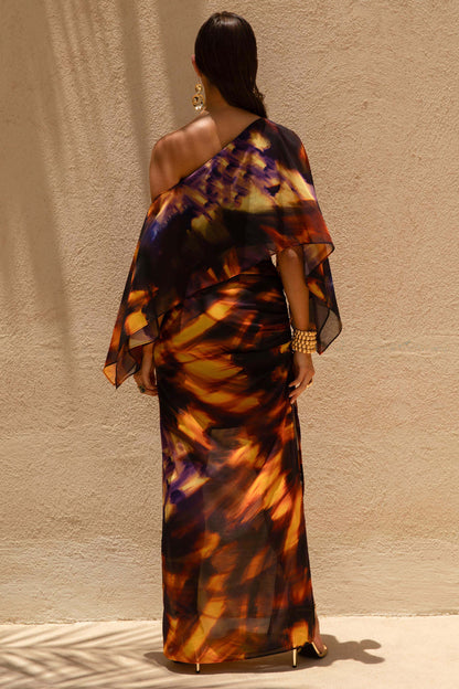 Nadine | Falda larga de chiffon con abertura con Cordón ajustable degradada