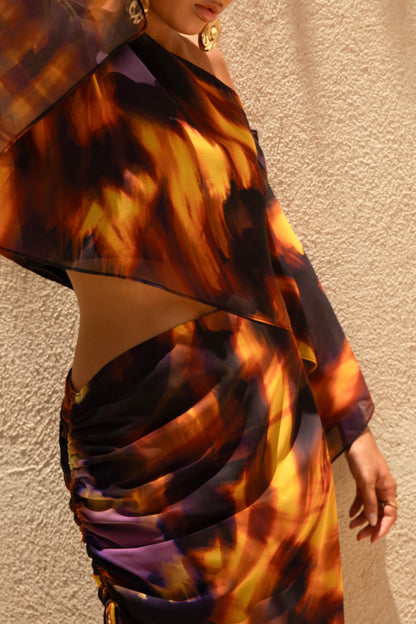 Nadine | Falda larga de chiffon con abertura con Cordón ajustable degradada