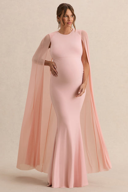 Currant | Vestido largo premamá en rosa claro con detalle de capa de malla