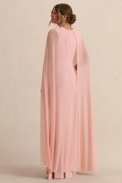 Currant | Vestido largo premamá en rosa claro con detalle de capa de malla