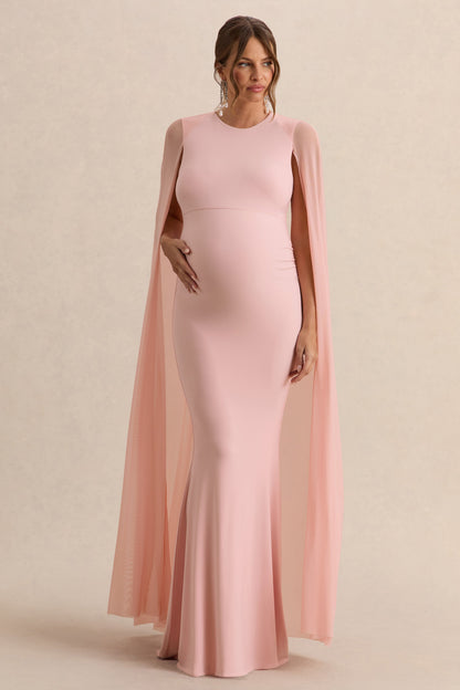 Currant | Vestido largo premamá en rosa claro con detalle de capa de malla