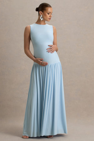 Outline | Vestido largo Premamá Azul cielo con Falda Drapeada